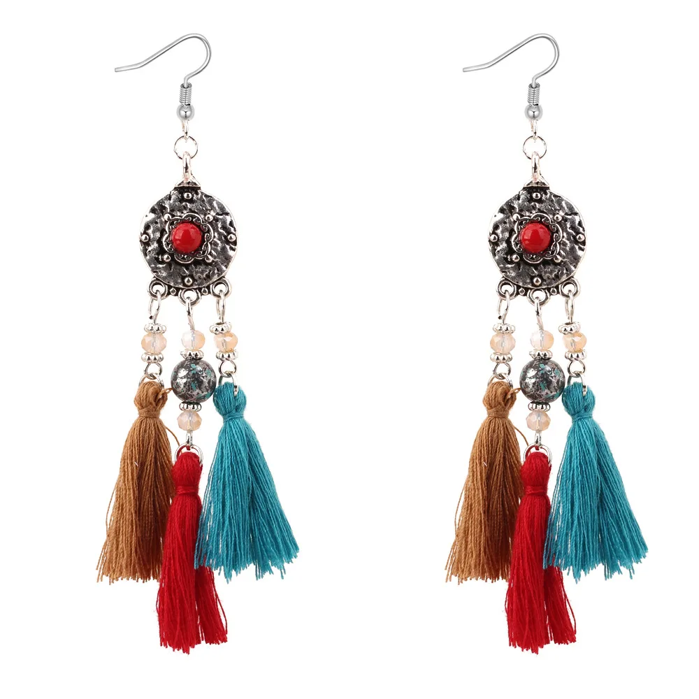 New Ethnic Vintage Boho Round Dangle Tassel Earrings for Women Wedding Party Drop Jewelry |