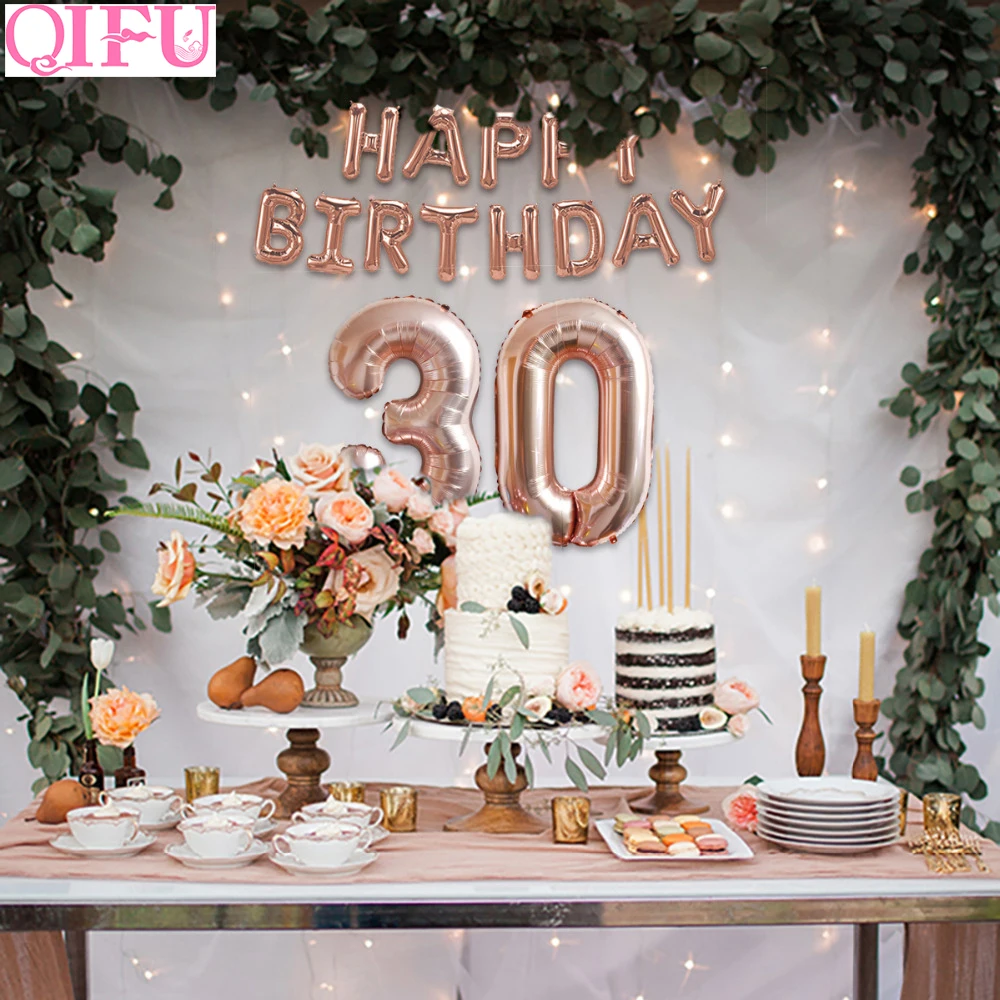 

QIFU Inflatable Rose Gold Number 18 21 30 40 50 Foil Balloons Air Happy Birthday Ballon Letter Banner Party Decoration Supplies