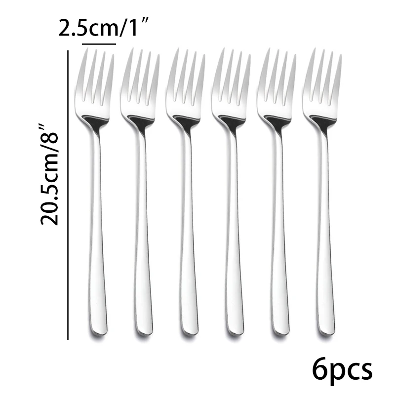 4pcs 8'' Korean Fork and Spoon set Creative 304 Stainless Steel Tableware Coffee Dessert Cake Tea Ice Cream Fork Spoons Xma Gift - Color: 6pcs Fork