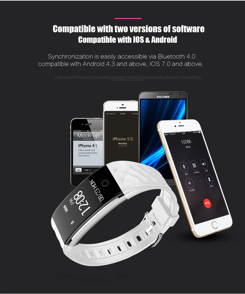 Новые Bluetooth браслет сердечного ритма Мониторы Smart Band IP67 Водонепроницаемый SmartBand трекер Браслет для Android IOS Телефон