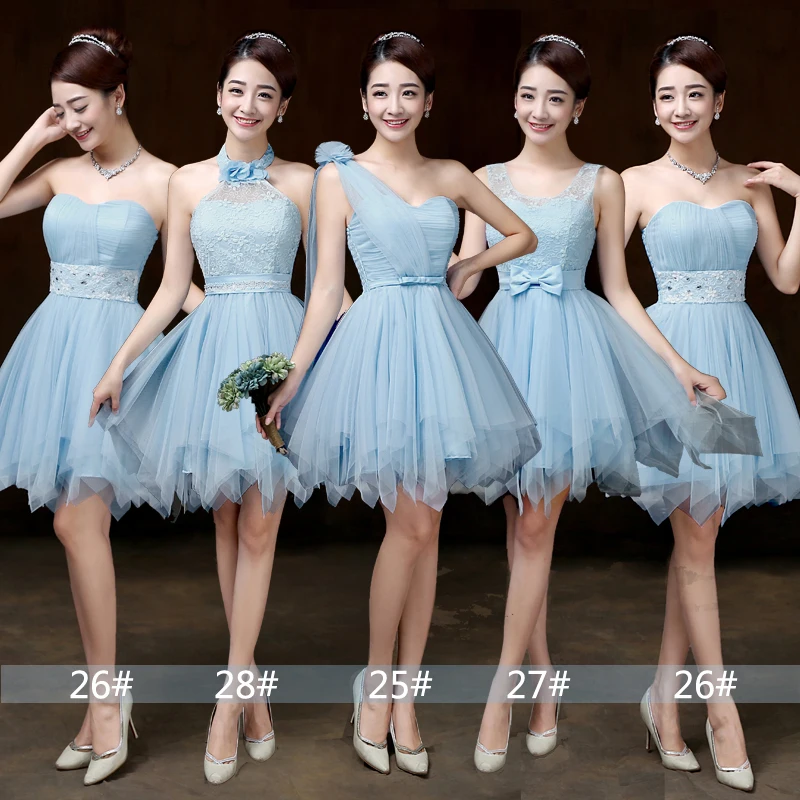 light blue bridesmaid dresses short