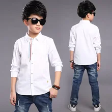 Детская одежда, рубашки для мальчиков-подростков, рубашки с длинными рукавами и отложным воротником, рубашки для мальчиков, повседневные рубашки для больших детей, топы, 14T 16T