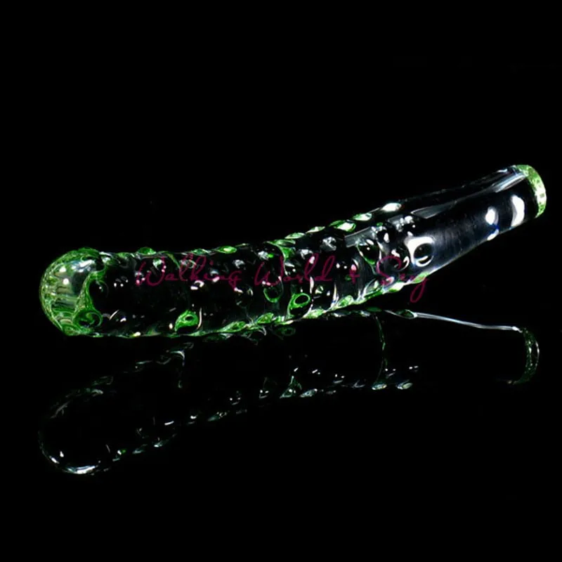 Unisex Green Cucumber Glass Dildo Crystal Penis Stick With Granule G-spot Masturbation Vagina Anal Sex Toys Adult Glass Massager (7)