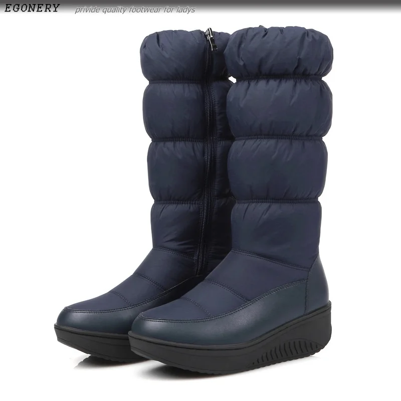 EGONERY/очень теплые модные зимние ботинки женская зимняя обувь; обувь до середины икры на каблуке Женская обувь на платформе и каблуке на молнии