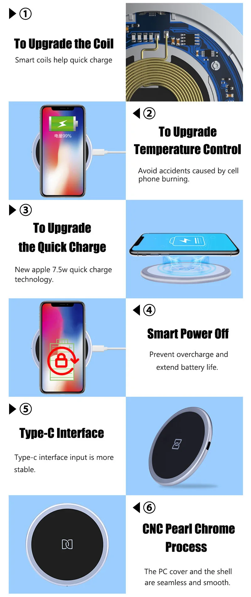 KOC3499_14_Qi Wireless Charger for iPhone X8 Fast Wireless Charging pad for Samsung S9S9+ S8 Note 9 9+ 8 Zinc Alloy Wireless Charger