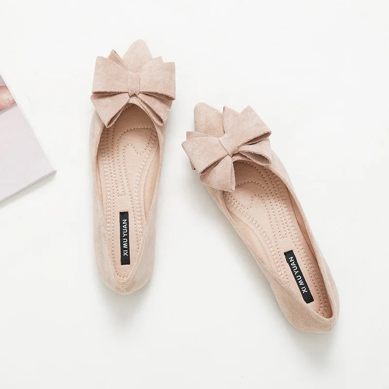 

3d bow knot moccasins femme flat heel flock single shoes 2019 new korean style design ballet flat flower decorate espadrilles