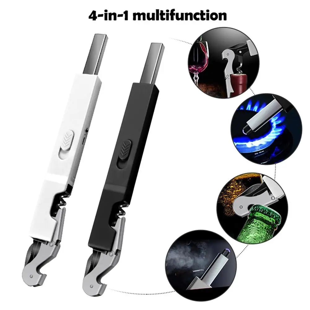 

4-in-1 Multifunctional Arc Electronic Lighter With Rechargeable ABS Durable Bottle Opener Outdoor Barbecue Home Equipment