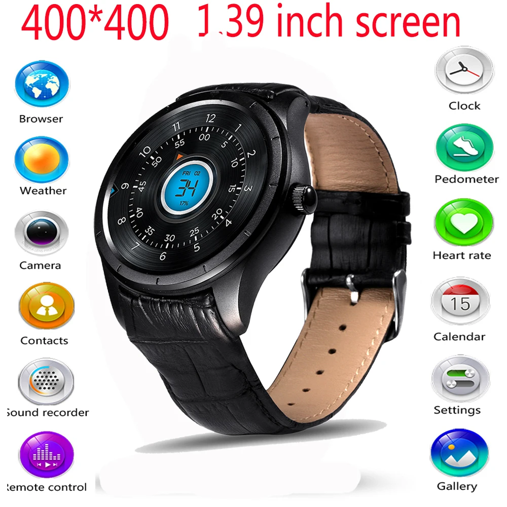 2016 New Q3 Smart Watch 400 400 1 39 inch AMOLED Display Android OS Heart Rate