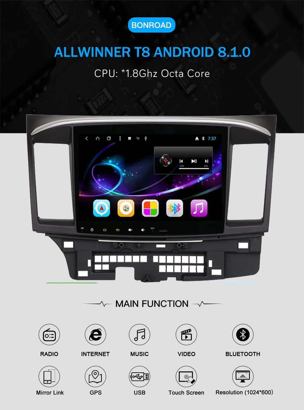 Cheap Bonroad Android 8.1.0 Car Radio multimedia player  For Mitsubishi Lancer 2010-2015 Radio GPS Navigation Video Audio Player 0