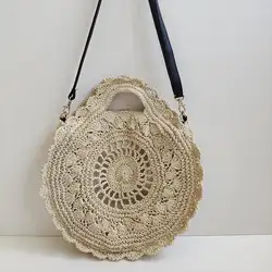 Круглая соломенная сумка ручной универсальные пляжная сумка сумки Для женщин Летняя обувь ручной работы