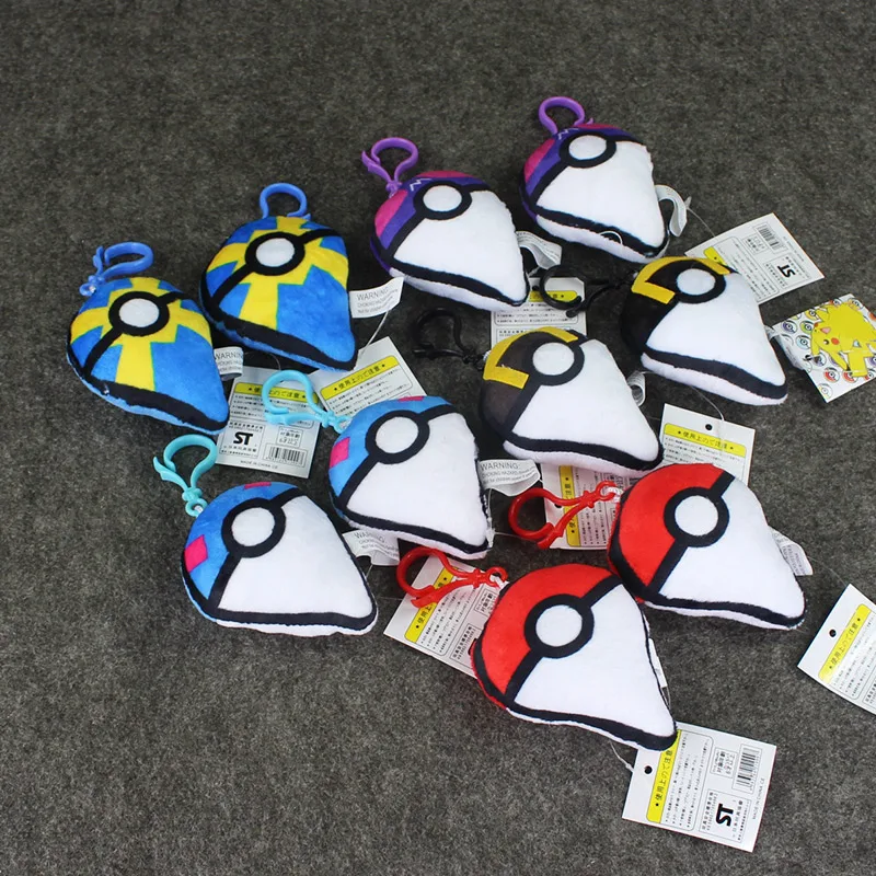 1pcs 8cm Pokeball Five Color Style Elf Ball Racket Plush Toys Pendants Figure Man and Woman