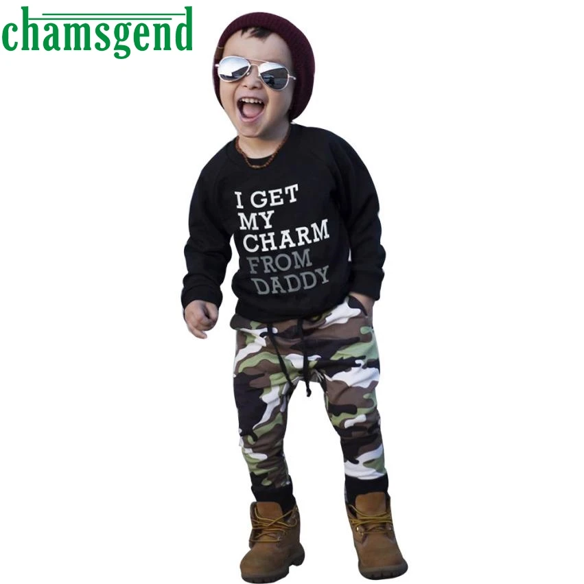 

kids clothing set Winter Toddler Kid Baby Boy Clothes Set Letter T shirt Tops+Camouflage Pants Outfits P30 fashion children db21
