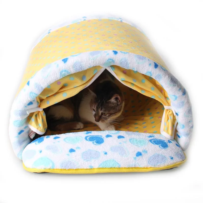 Футболка в горошек, флисовый, для питомца кота собаки кровать-туннель дом Чихуахуа Маленькая Собака Щенок Кровать для принцессы гнездо Питомники Pet спящий котенок сумка - Цвет: Цвет: желтый