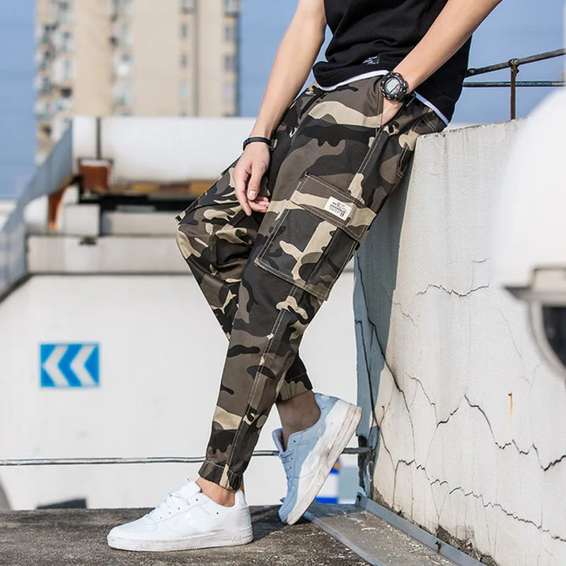 FALIZA Hip Hop Cargo Pants Mens Spring Summer Military Style Joggers Pants Men Camouflage Baggy Cas