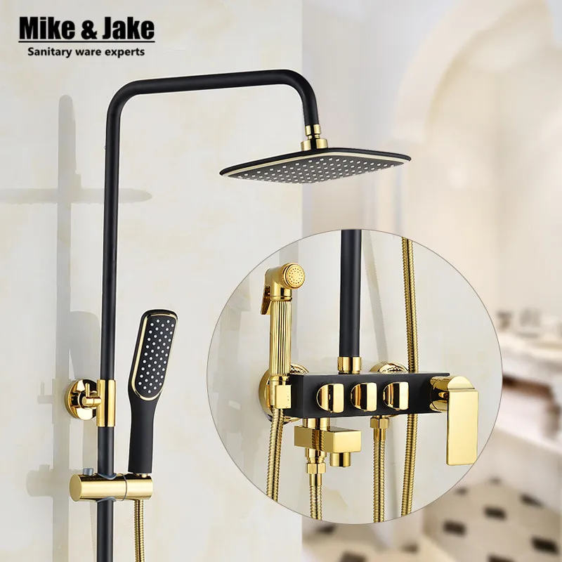 Bathroom Luxury black Golden shower mixer with bidet shower antique gold shower set bathroom Shower faucet Bathtub Faucet Sets