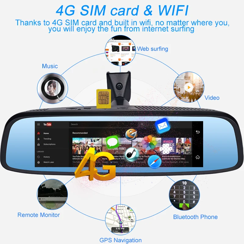 Junsun ADAS Автомобильная камера DVR заднего вида 4G видео рекордер 7 86 &quotAndroid с двумя
