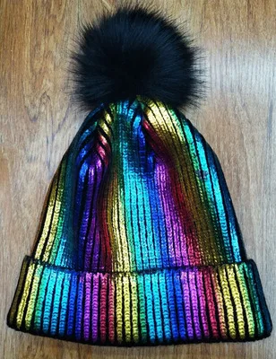 New Autumn And Winter European And American Style Women Hat Solid Color Bronzing Pinstripe Knit Hat Warm Fashion Hat HC57 (13)
