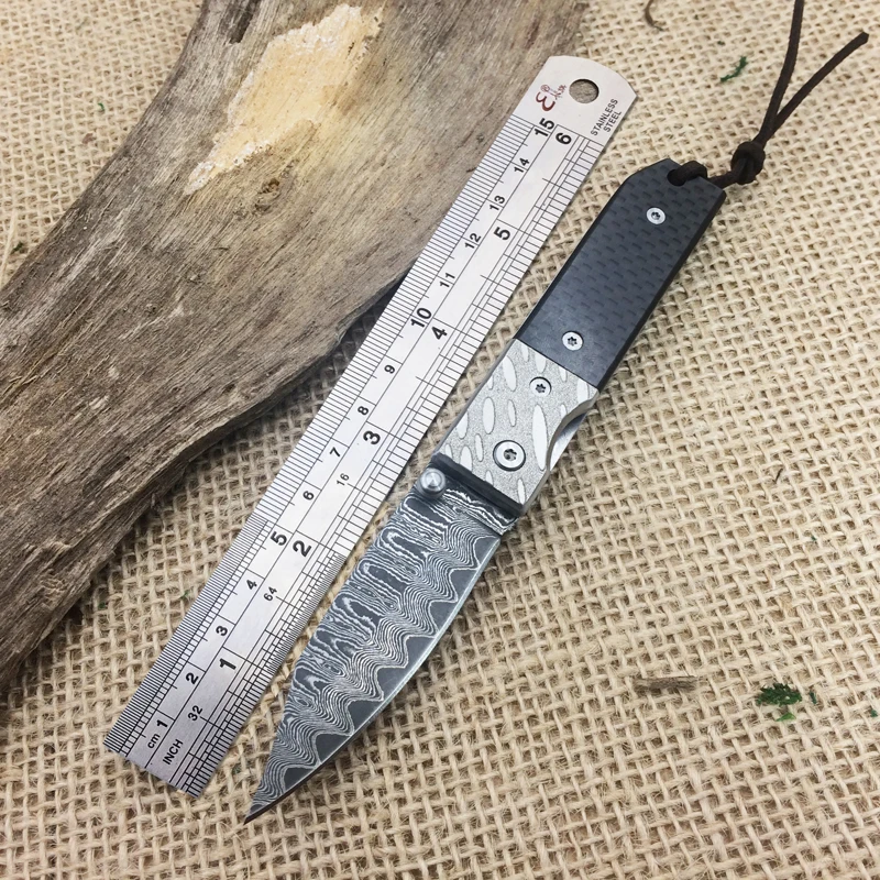 

portable style cool mini pocket knife The carbon fiber handle key chain knife EDC tool camping survival Damascus folding knives