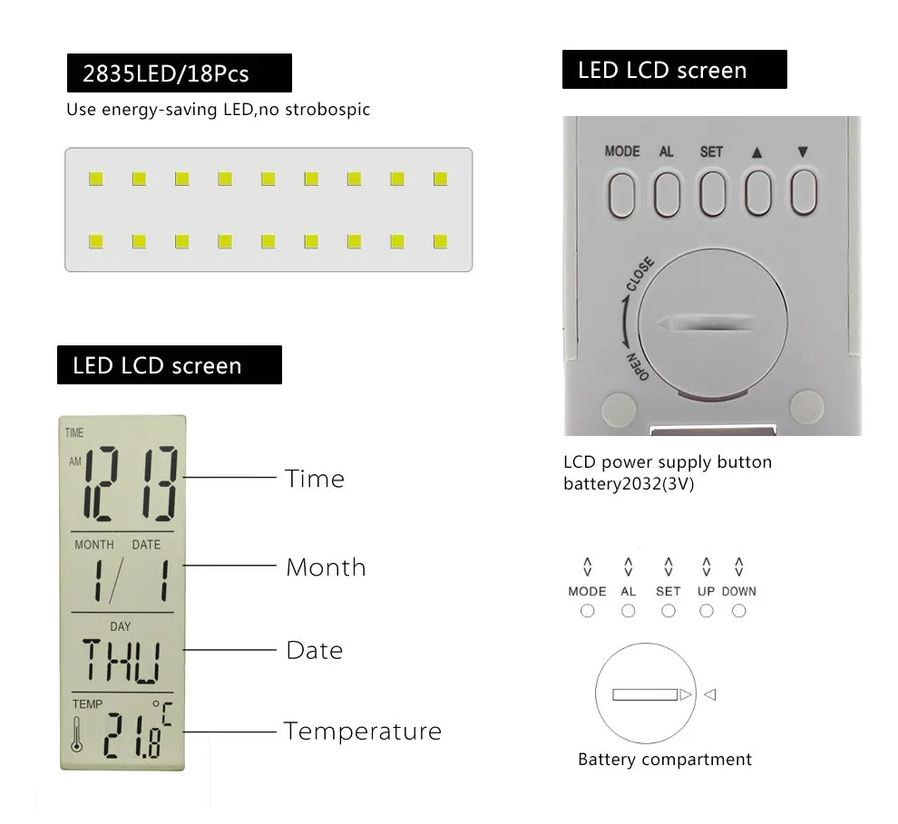 Светодиодный настольный светильник складной с регулируемой яркостью сенсорный выключатель USB Настольная лампа с календарем температурный Будильник ЖК-дисплей экран ночной Светильник
