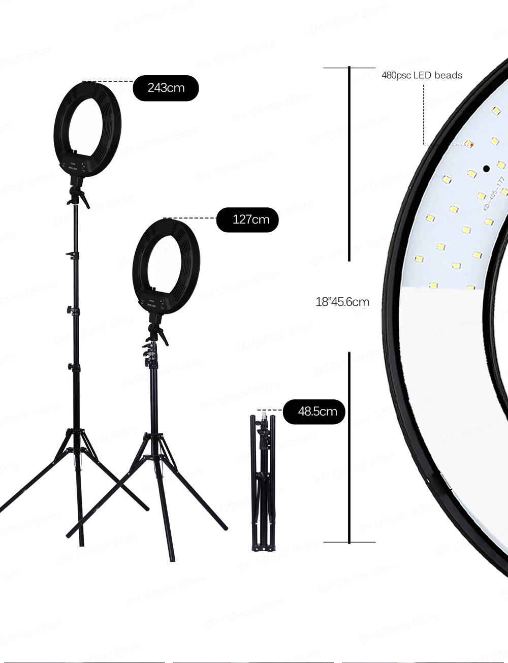 18 дюймов фотографии светильник 50 Вт 480 шт. светодиодный кольцевой светильник Плавная тусклая кольцевая лампа Камера макияжа фото/Студия/телефон с штатив-Трипод стойка