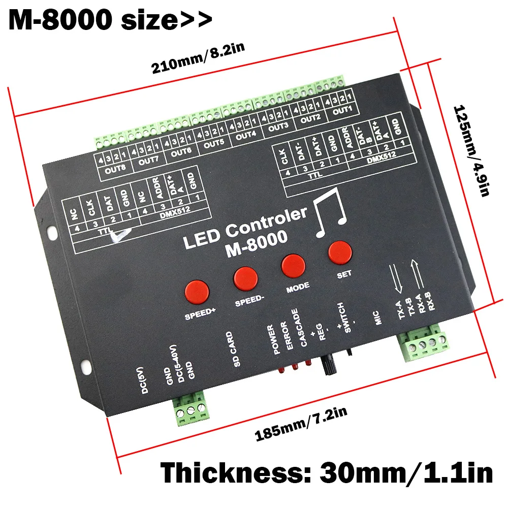 M-8000 программируемый светодиодный музыкальный контроллер 8096 пикселей для WS2812B WS2801 SK6812 светильник лента модуль Мечта Цвет полосы Бар