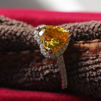 

2Ct Yellow Heart Shape Synthetic Gemstones Ring for Women Sterling Silver 925 Jewelry Engagement White Gold Color Ring