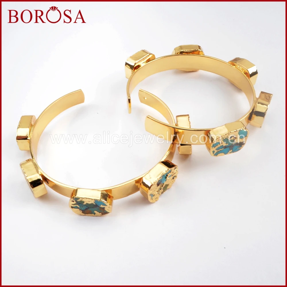 BOROSA 1 шт. высококачественные медные, золотистого цвета Turquoises пятикаменный браслет натуральный голубой камень с медным браслетом ювелирные изделия G1512