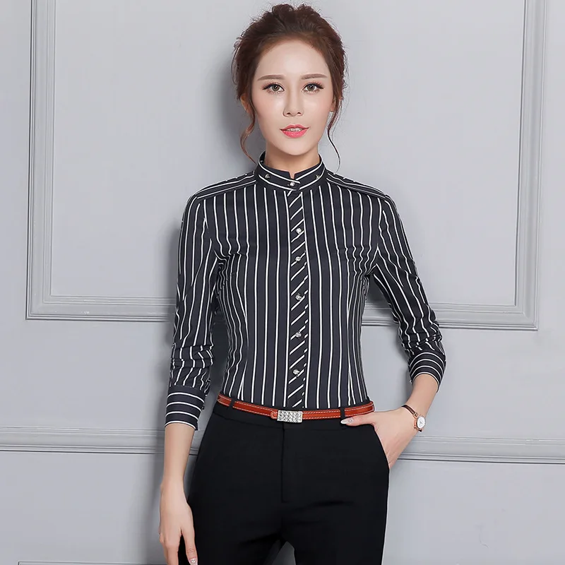 

Winter New Pattern Strips Grain Women's Occupation Long Sleeve Shirt Business Affairs Self-cultivation Li Lead