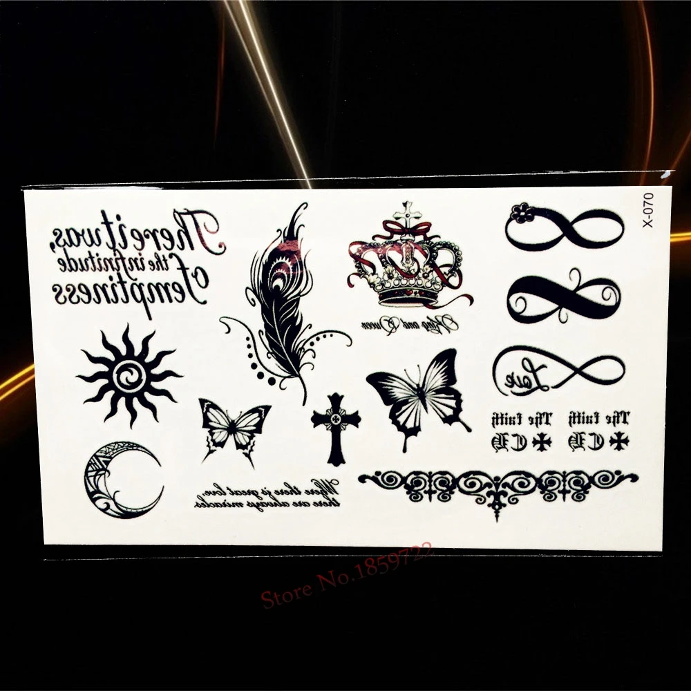 Латинский крест Временная водостойкая Татуировка черные чернила Calvaire поддельные флэш-татуировки стикер Женщины Мужчины макияж, боди-арт плечо Шея - Цвет: HX070