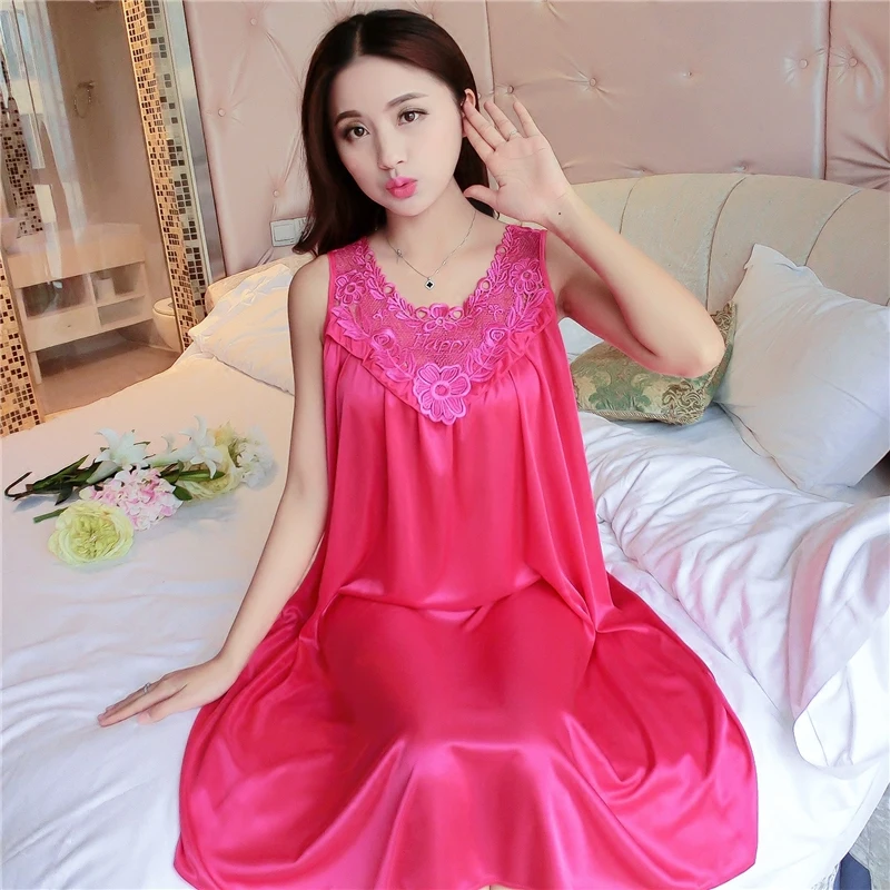 Летняя Сексуальная атласная ночная рубашка женская шелковая большого размера 4xl