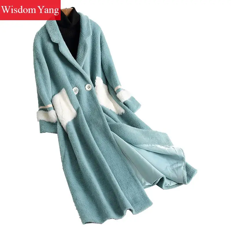 Survêtement Polaire Bureau Bleu Blue pink Poches Pardessus Hiver Coat Oversize Manteaux Trench Élégant Femmes Manteau Laine Coat Long Costume Chaud Dames Rose RI6wxnT