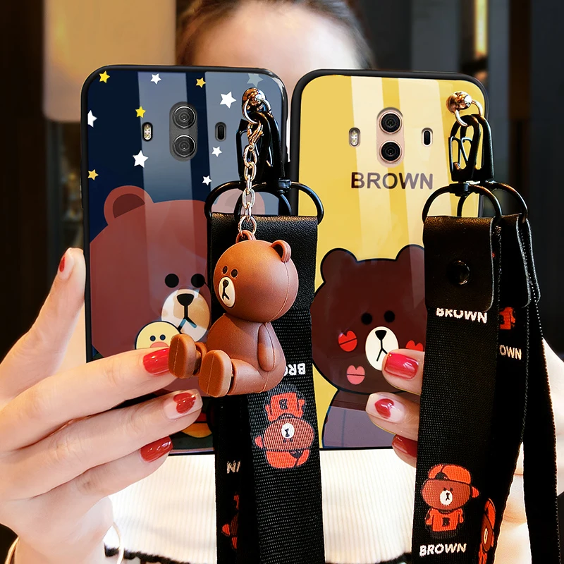Blue light back cover for Huawei Mate 8 9 10 cute bear silicone couple phone case for Huawei Mate 9 10 pro + screen protector
