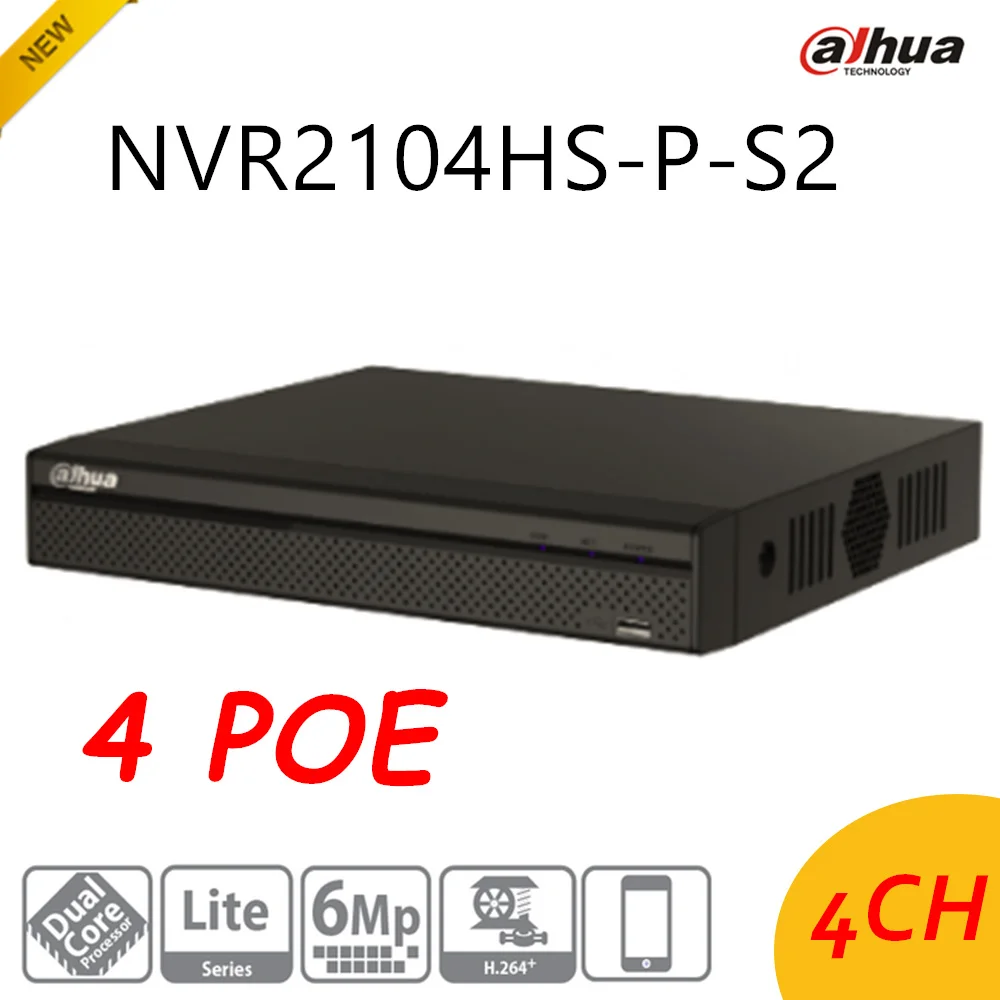 Dahua Original Englsih version NVR 4 Ports PoE 4CH NVR2104HS-P-S2 up to 6Mp Recording Onvif Network video recorder H.264+/H.264