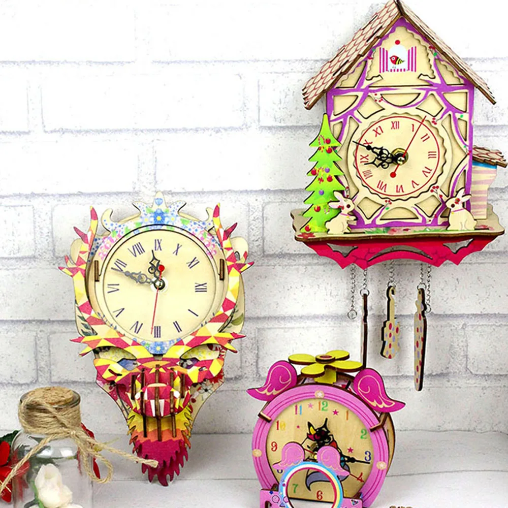 

3D Puzzle Diy Cool Wooden Greeting Mechanism Gift Souvenir Birthday Present Clock Toy Tree House