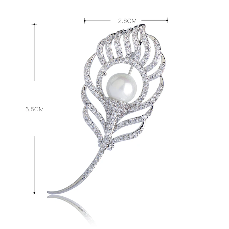 Blucome High Imitation Pearl Brooch Rhinestone Copper Broach For Women Feather Broche Party Dress Decoration Charm Pins Clips uk