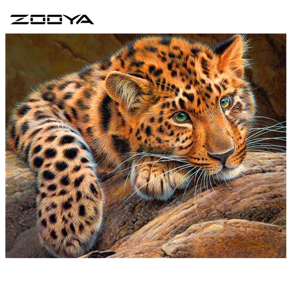 

ZOOYA Diy Diamond Painting Embroidery Kit 5D Sets Round Mosaic Diamond Needlework Scenic Forest Animal Tiger BB541