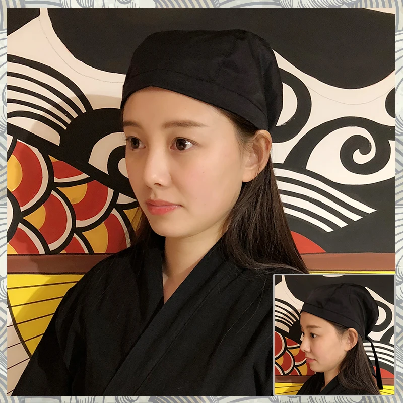 Кухня головной платок шеф-повара шляпа японская униформа для ресторана суши поварской колпак унисекс кухня работа японская кепка "суши" - Цвет: Черный
