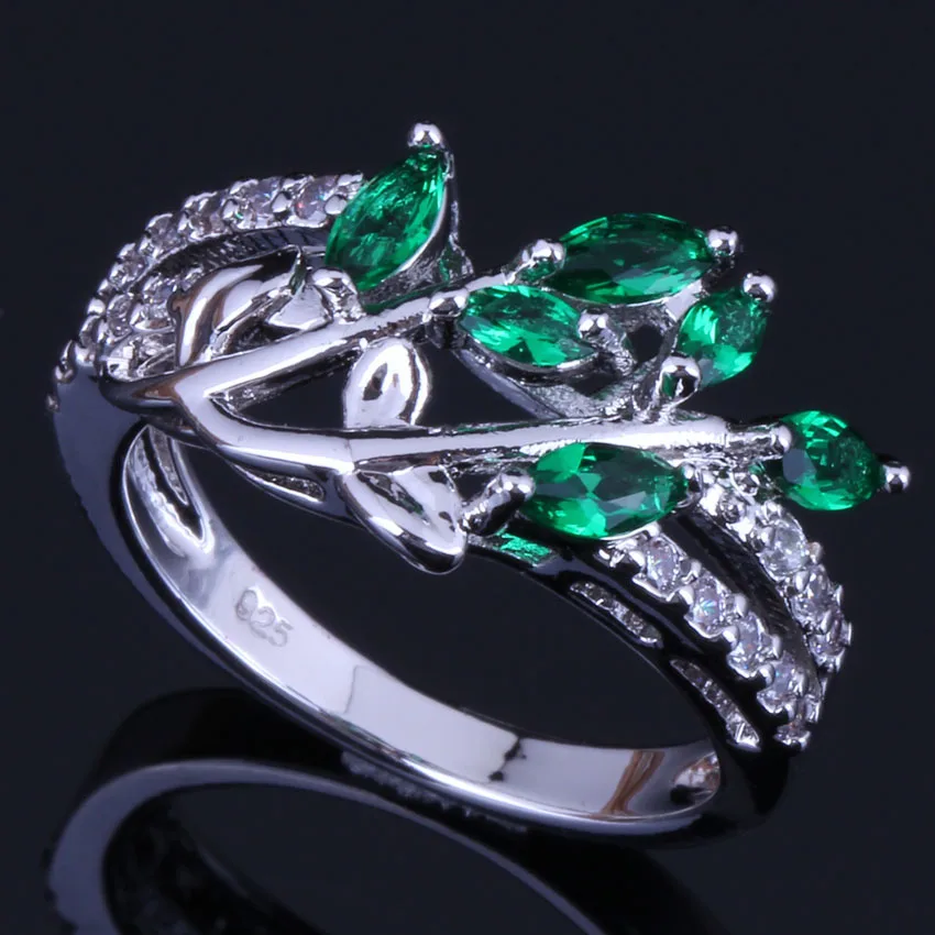 Excellent Plant Green Cubic Zirconia White CZ Silver Plated Ring V0435 | Украшения и аксессуары
