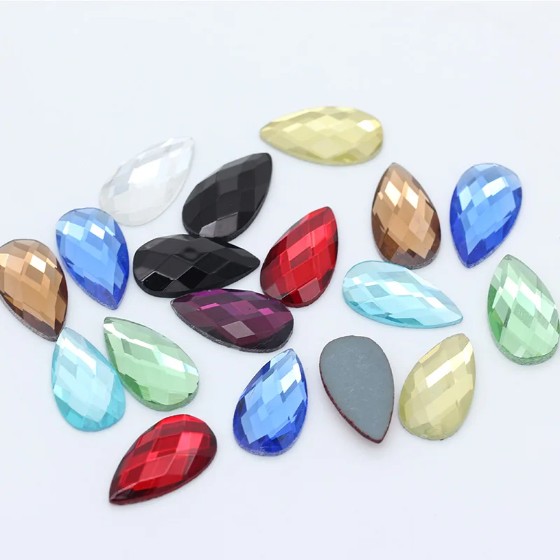 50p 13x18mm Teardrop Color Foiled Flat Back faceted crystal Glass