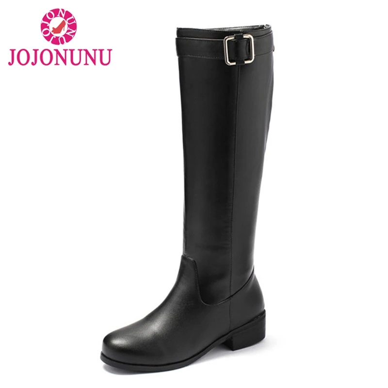 

JOJONUNU Plus Size 33-46 Women Winter Flats Boots Fashion Buckle Plush Fur Winter Shoes For Women Keep Warm Knee High Boots