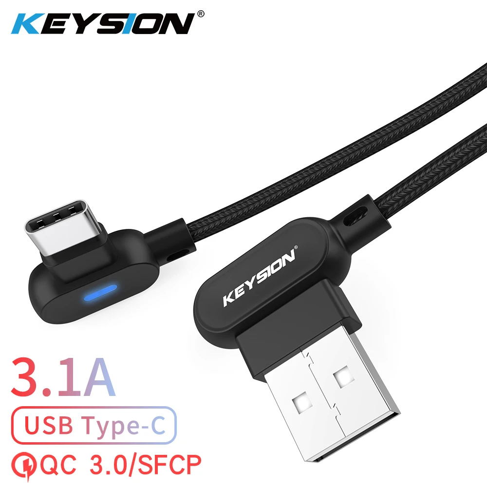 

KEYSION 3.1A L-Type USB-C Cable for Samsung S10 S9 Note9 Charger Cable Led Light Phone Play Game Type-C Cable for Xiaomi Huawei