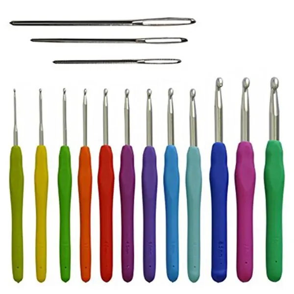 

Ergonomic Crochet Hooks Set 12 EXTRA LONG Sizes With 3 Large Eye Blunt Needles Extremely Comfortable Grip Handles Perfect