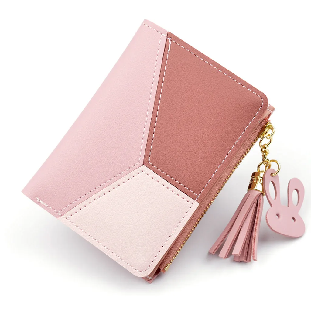 

Tassel Wallet Women Short Zipper Design Wallets Purse Patchwork Panelled Wallets INS Coin Purse Card Holder Leather Billetera