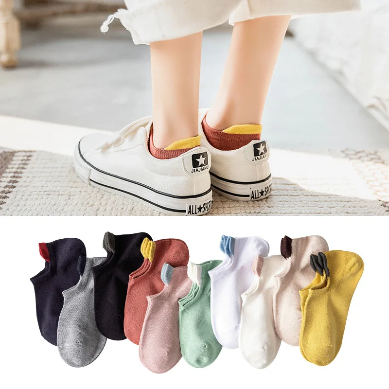 

Women Cotton Socks Summer Autumn Cute Candy Color Boat Socks Followed Ear Ankle Socks Women's Thin Sock Slippers Girls Meias
