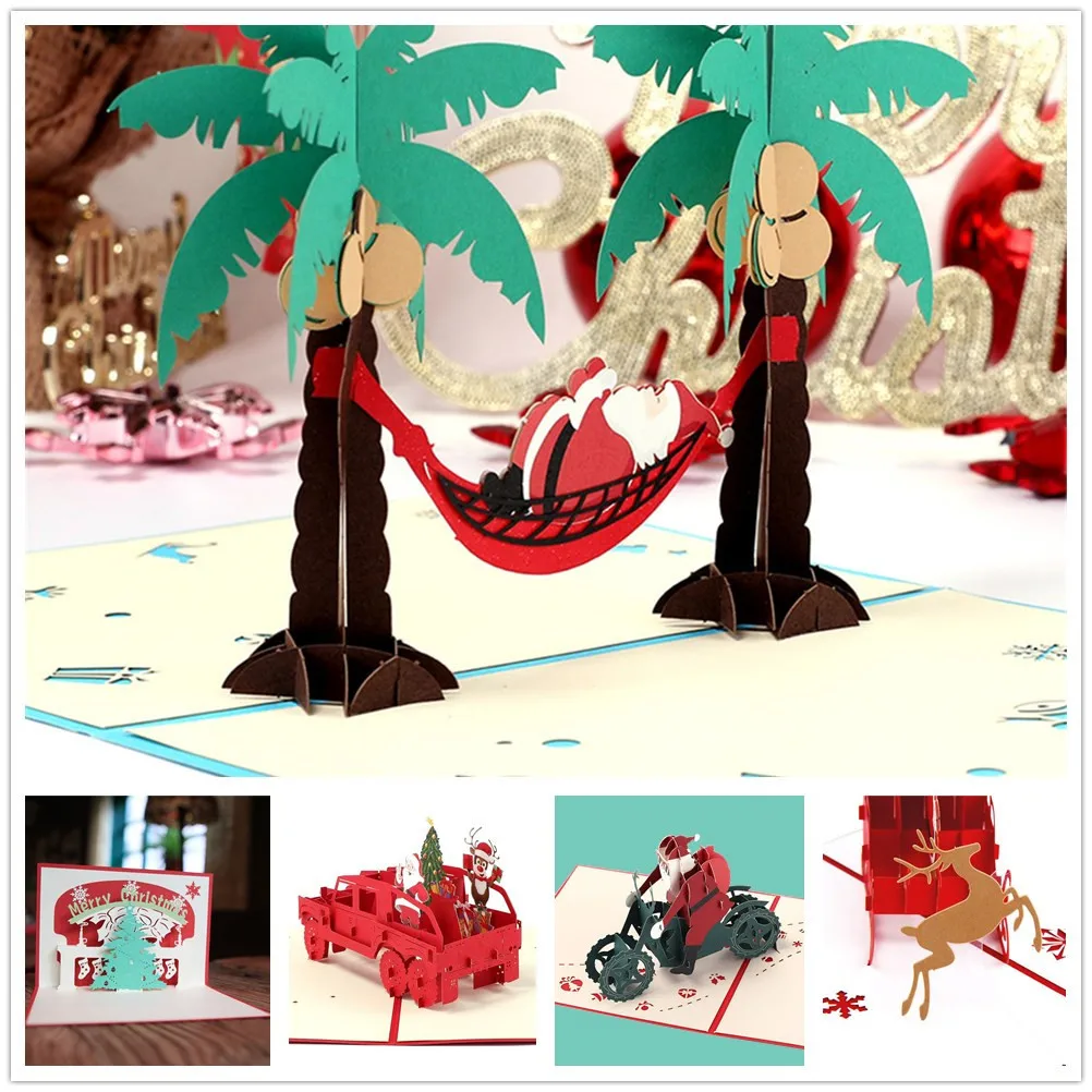 

1pcs 3D Pop Up Greeting Cards With Envelope Laser Cut Post Card For Birthday Christmas New Year Party Xmas Decoration#25