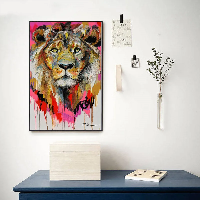 Cheap Wall Art Canvas Painting Abstract Animal Picture Colorful Lion Poster Print Home Decor No Frame For Dropshipping
