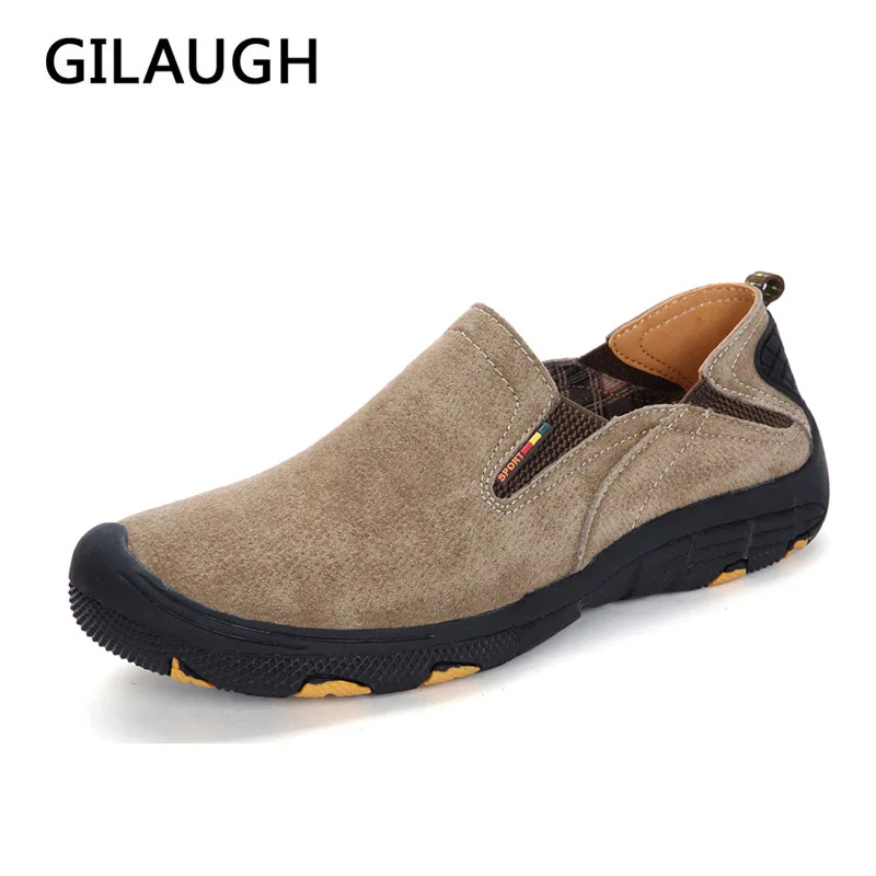 Kopen GILAUGH Nieuwe 2018 Mode Sneakers Stijl Echt Leer Mannen Casual Schoenen Hoge Guality Ademend Slip On Loafers Mannen Schoenen