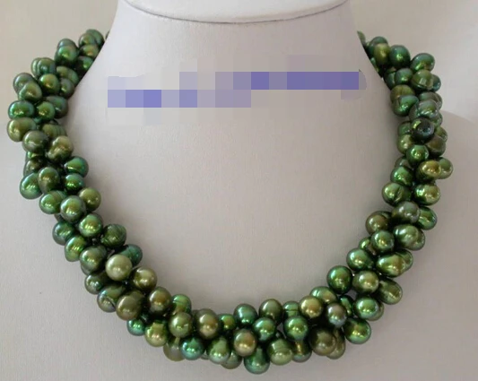 

ddh002863 classic 3strands green freshwater pearls necklace