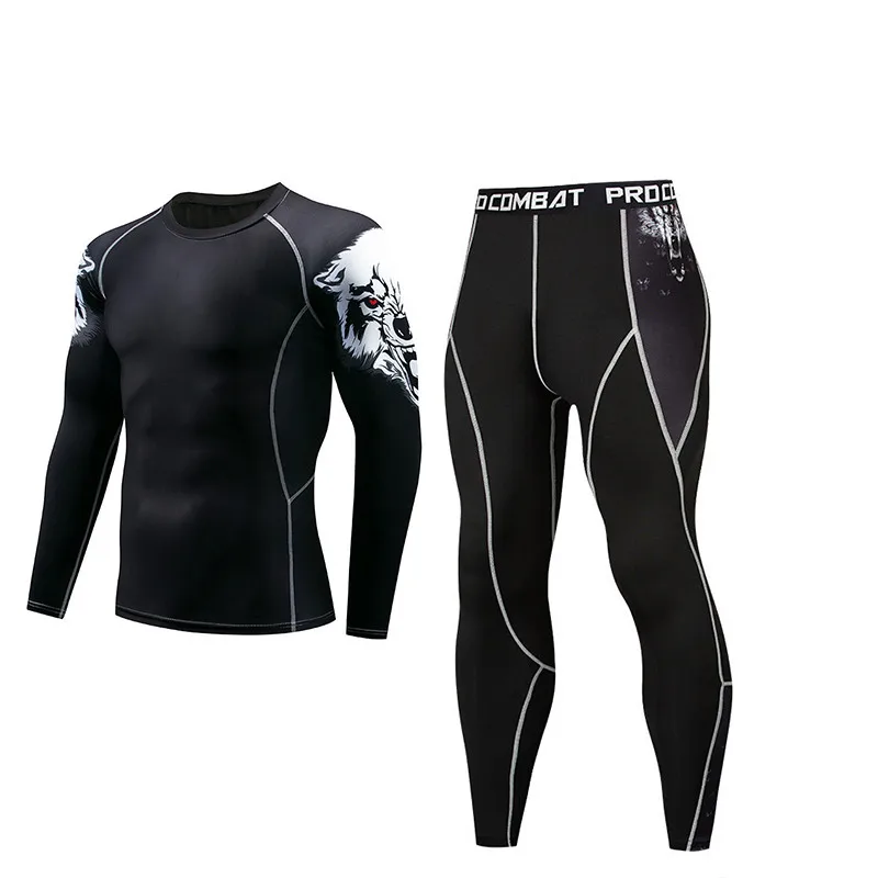 С длинным рукавом Rash Guard Complete Графический Компрессионные Шорты Многофункциональный Фитнес ММА футболки Для мужчин костюмы