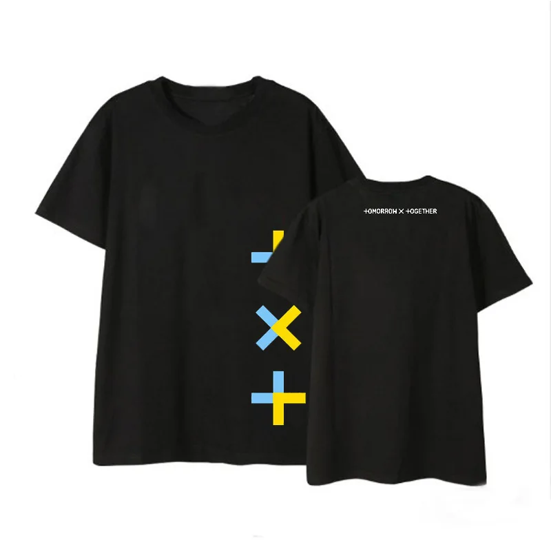 TXT KPOP/хлопковая уличная футболка в Корейском стиле топы, футболки Harajuku, футболки Txt, концертные футболки с надписью «The Dream Chapter», футболка с короткими рукавами для девочек - Цвет: black